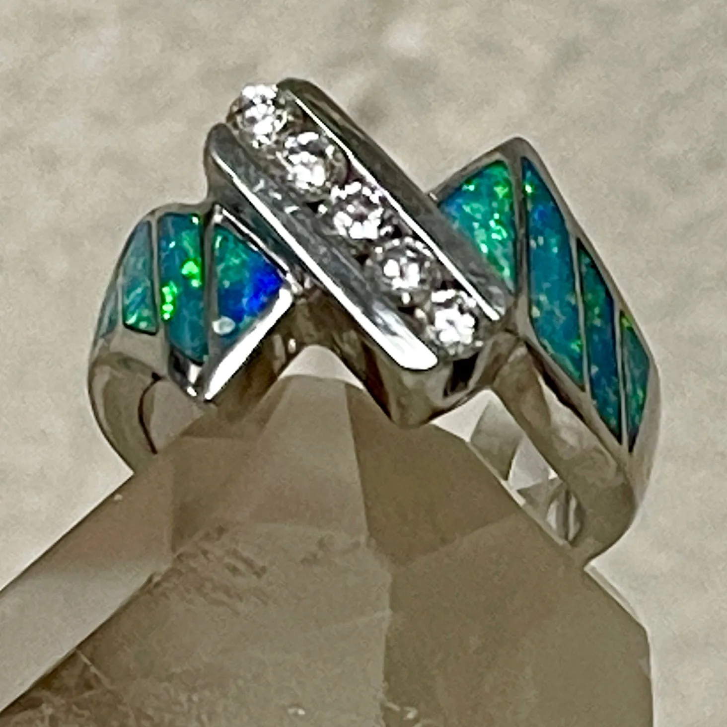 Platinum & Australian Black Opal Ring with Diamonds