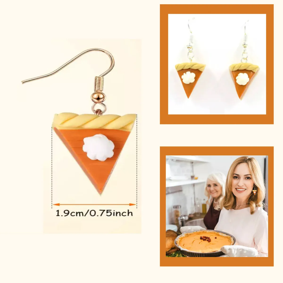 Pumpkin Pie Dangle Earrings, Fall Thanksgiving