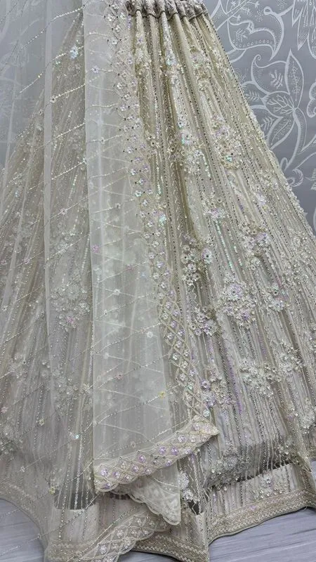 Pyazi Bridal Net Lehenga with Stunning Embroidery and Stone Work