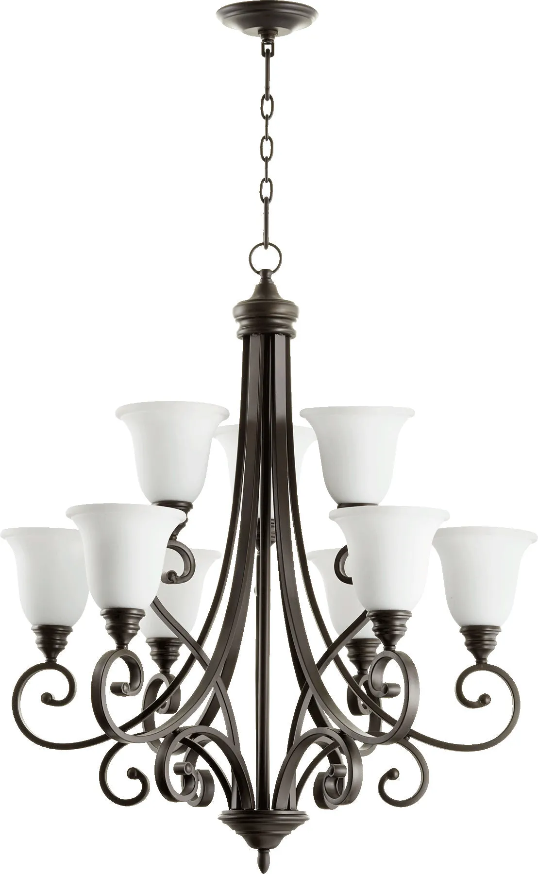 Quorum Bryant 6154-9-186 Chandelier - Oiled Bronze W/ Satin Opal