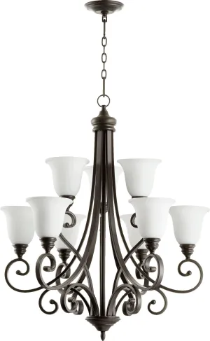 Quorum Bryant 6154-9-186 Chandelier - Oiled Bronze W/ Satin Opal