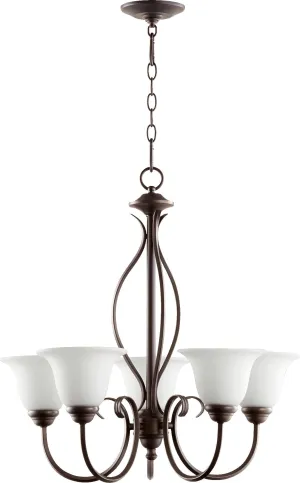 Quorum Spencer 6010-5-186 Chandelier - Oiled Bronze W/ Satin Opal