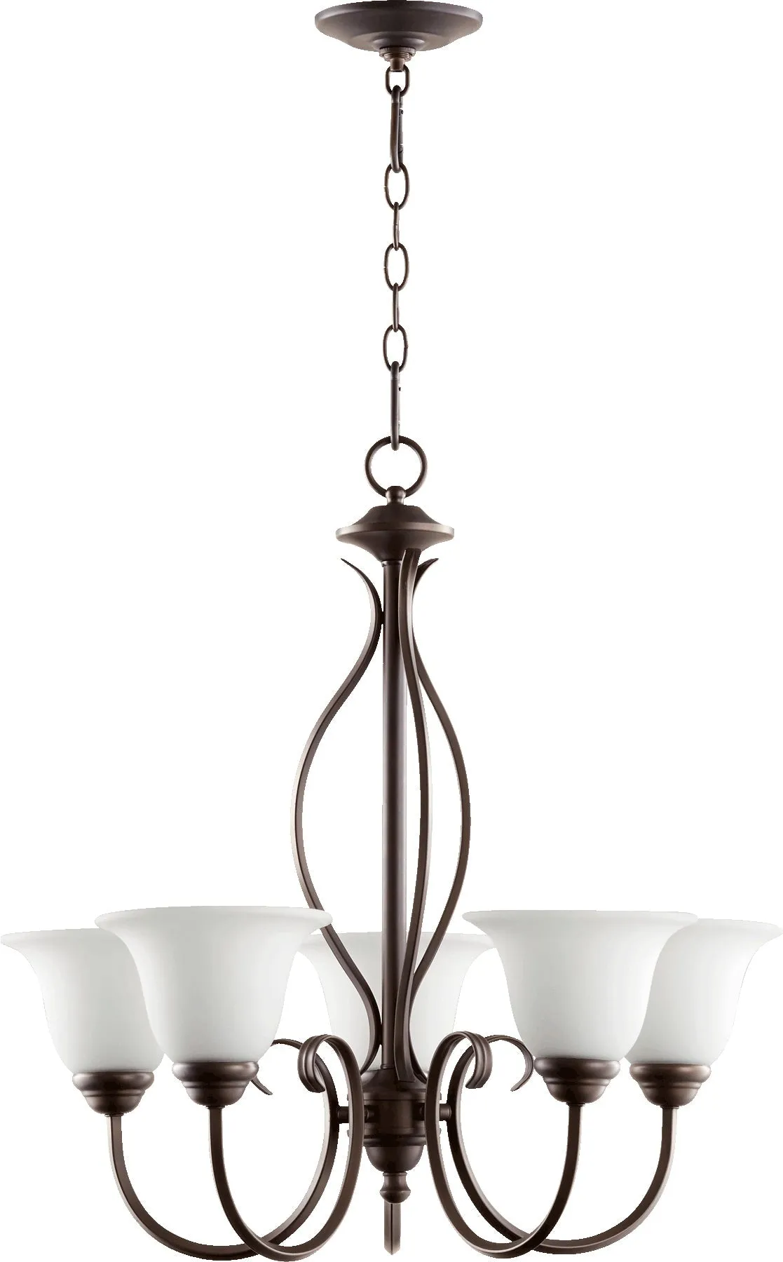 Quorum Spencer 6010-5-186 Chandelier - Oiled Bronze W/ Satin Opal