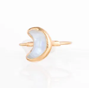 Rainbow Moonstone Moon Ring (Size 8)