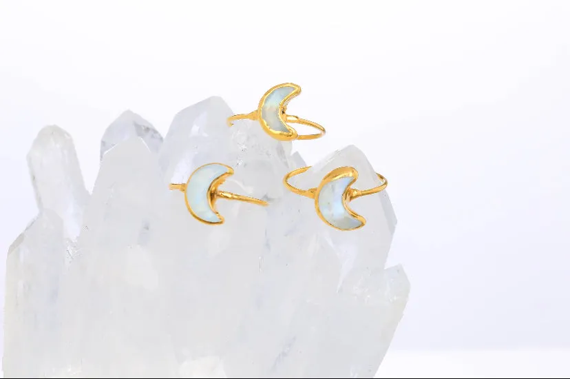 Rainbow Moonstone Moon Ring (Size 8)