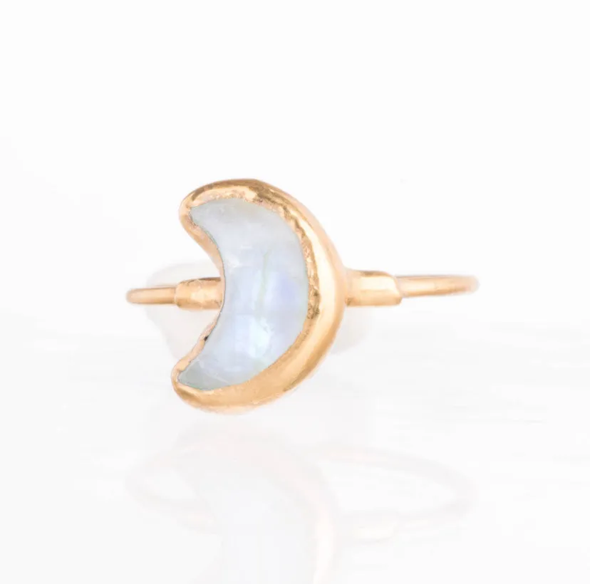 Rainbow Moonstone Moon Ring (Size 8)