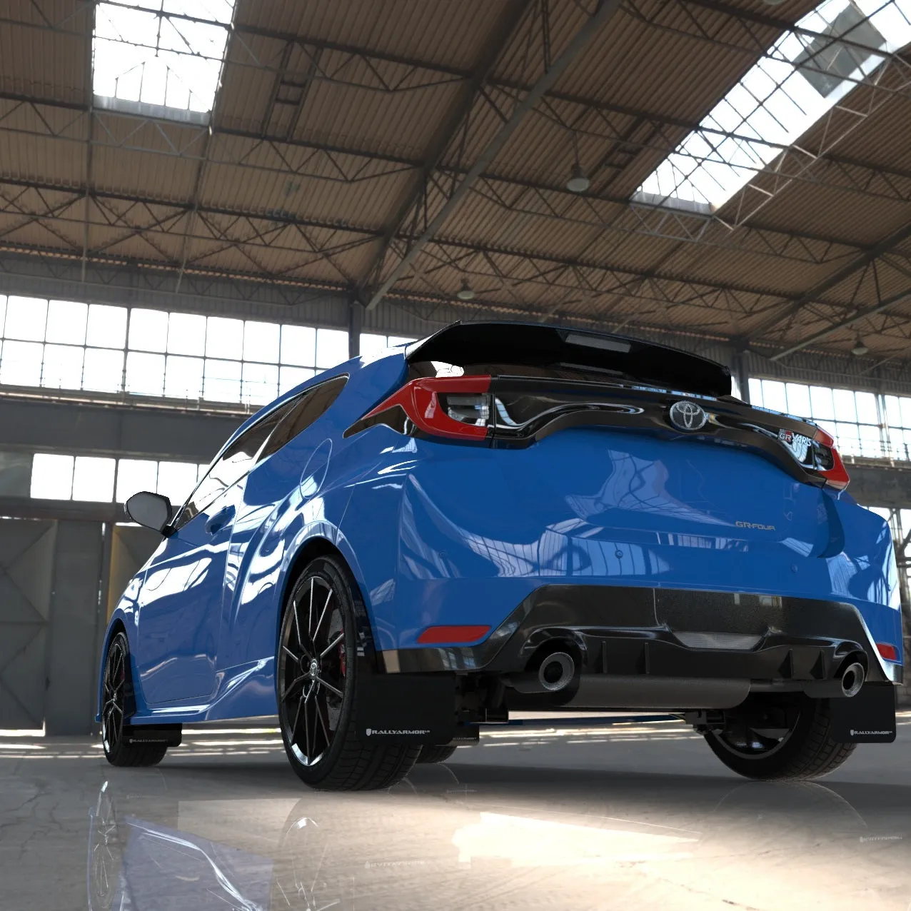 Rally Armor Black UR Mud Flaps w/White Logo | 2020-2022 Toyota GR Yaris