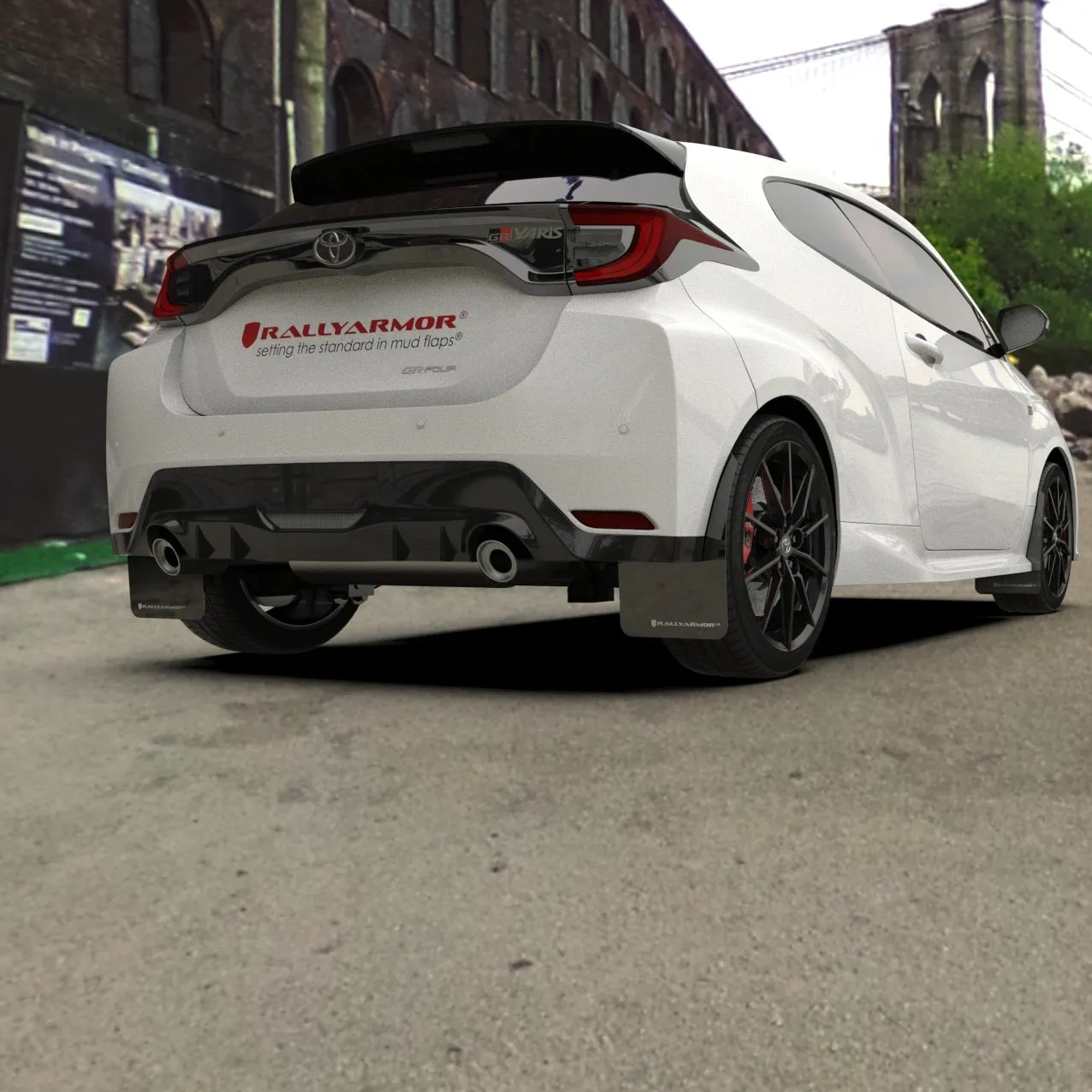 Rally Armor Black UR Mud Flaps w/White Logo | 2020-2022 Toyota GR Yaris