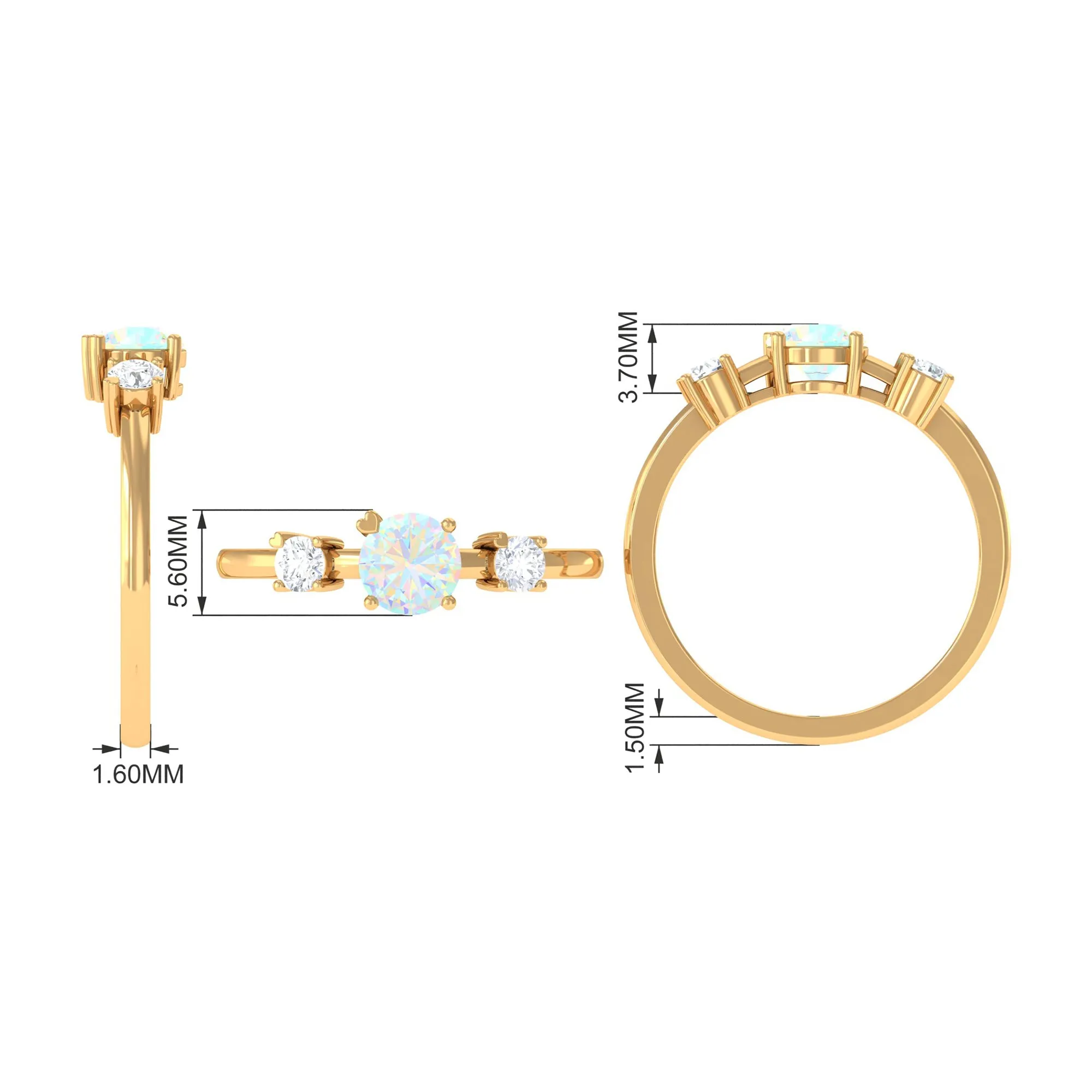Real Ethiopian Opal and Diamond Three Stone Promise Ring