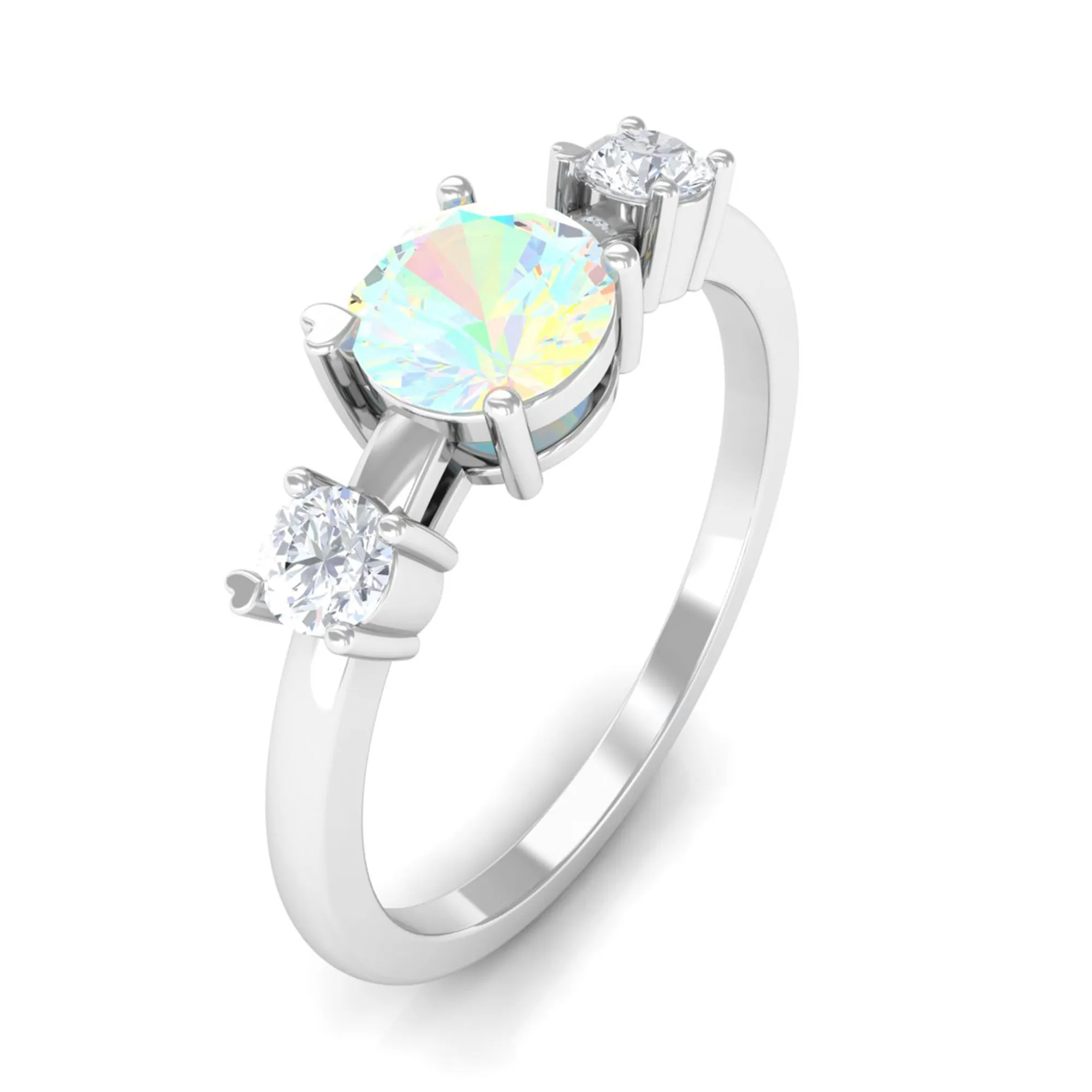 Real Ethiopian Opal and Diamond Three Stone Promise Ring