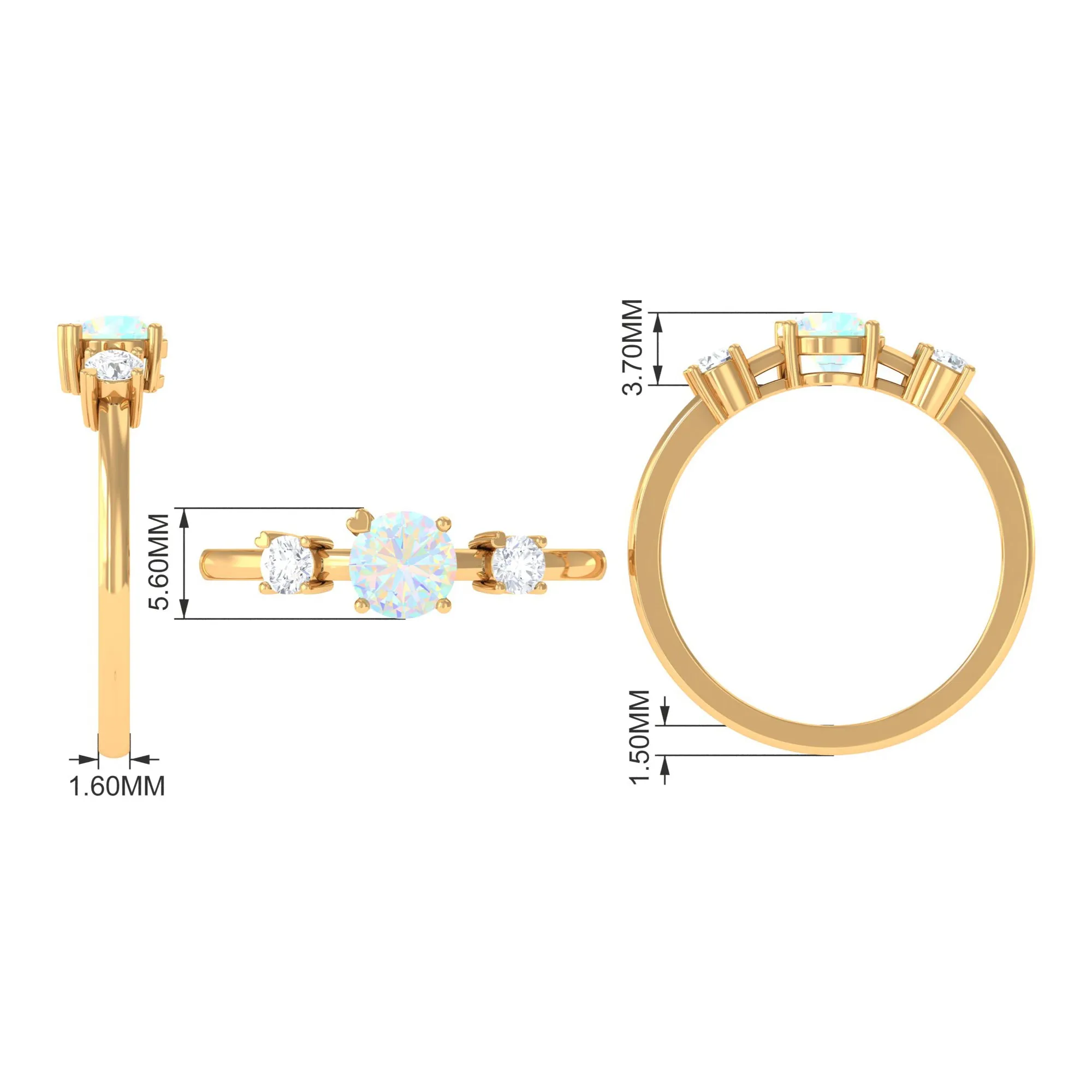 Real Ethiopian Opal and Diamond Three Stone Promise Ring