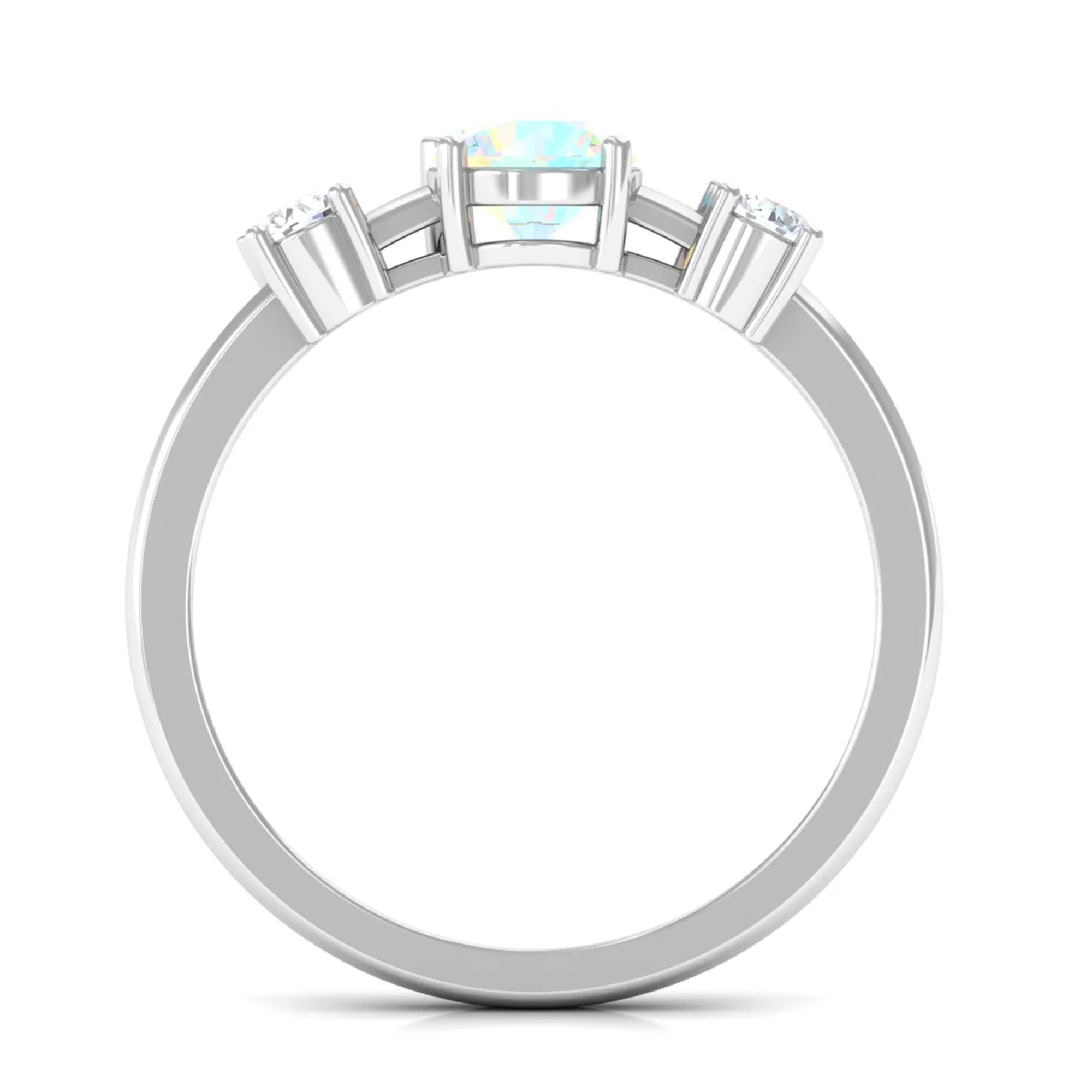 Real Ethiopian Opal and Diamond Three Stone Promise Ring