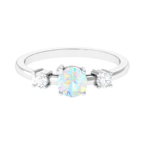 Real Ethiopian Opal and Diamond Three Stone Promise Ring