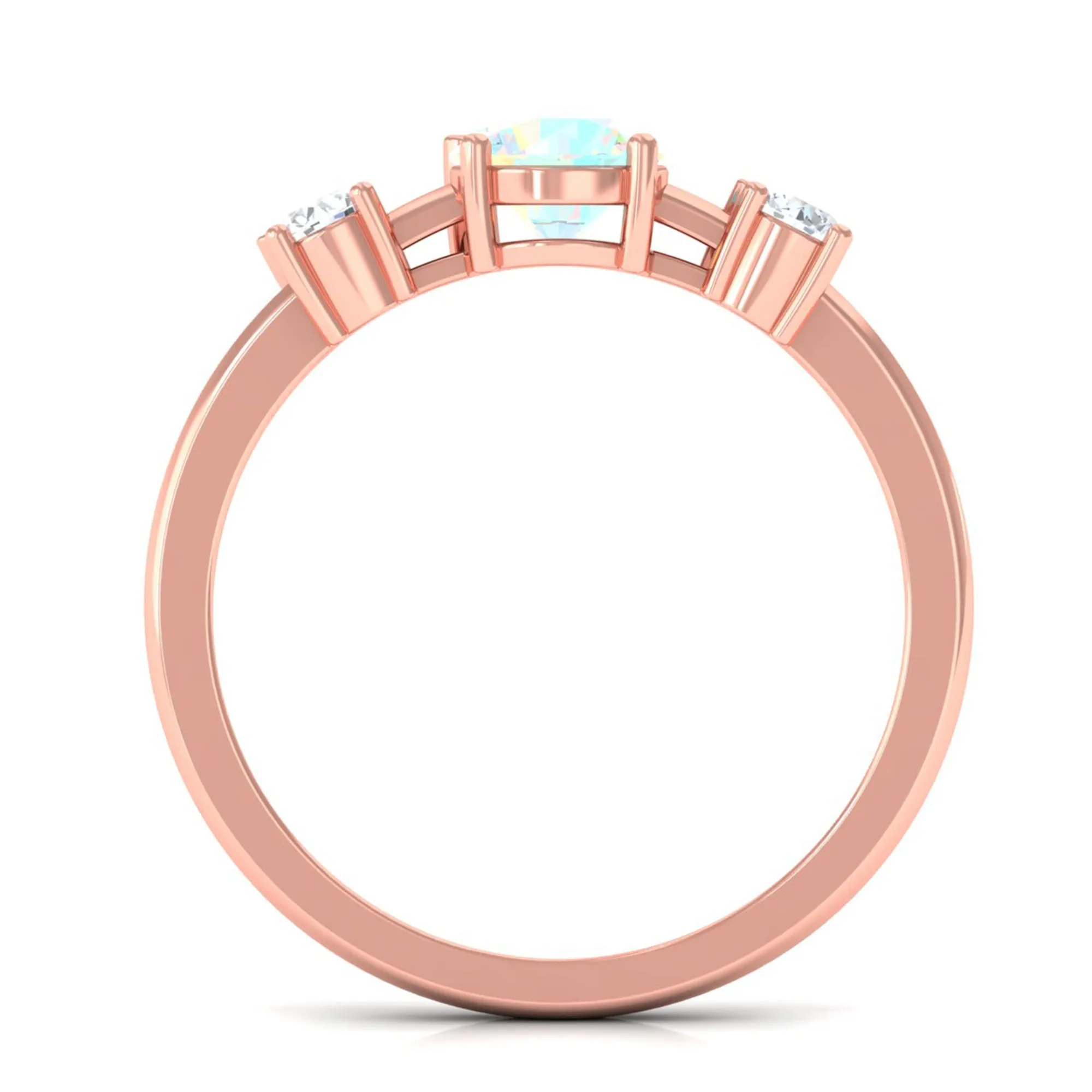 Real Ethiopian Opal and Diamond Three Stone Promise Ring