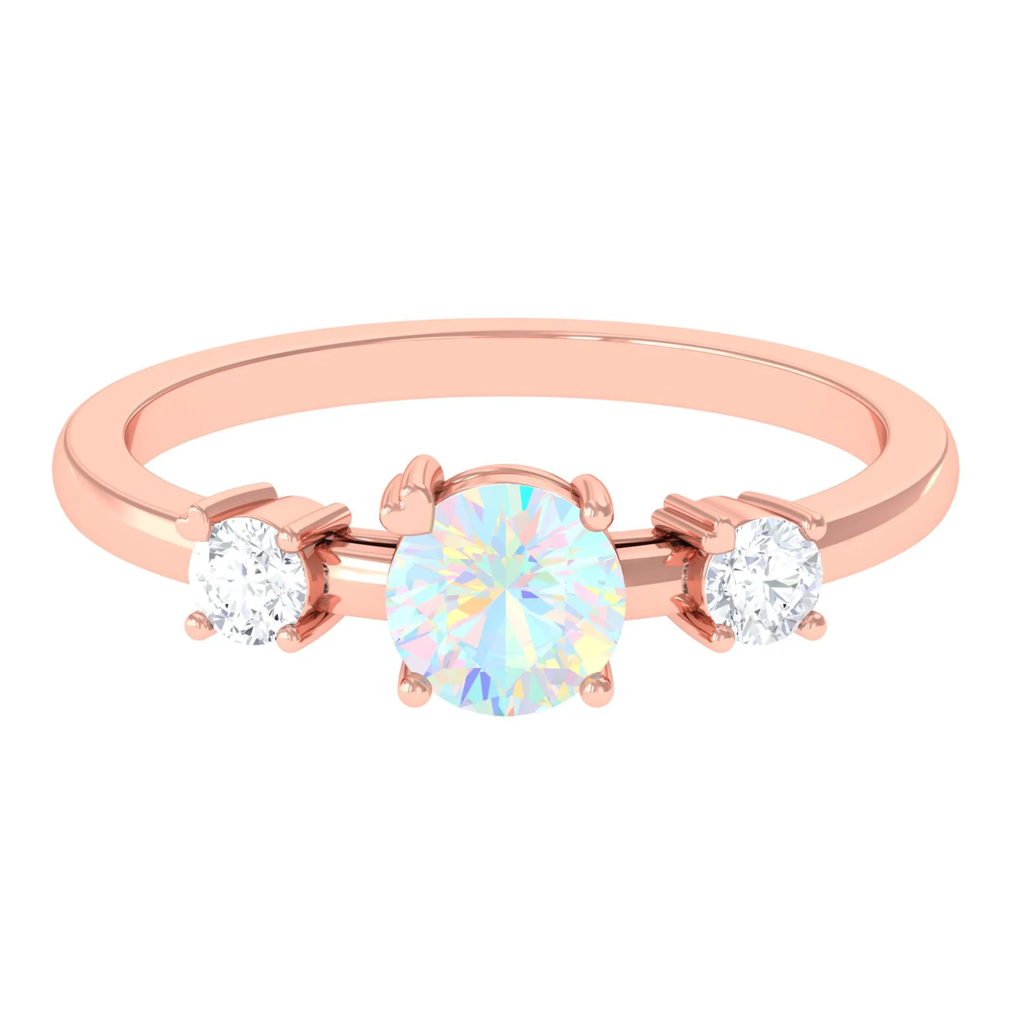 Real Ethiopian Opal and Diamond Three Stone Promise Ring