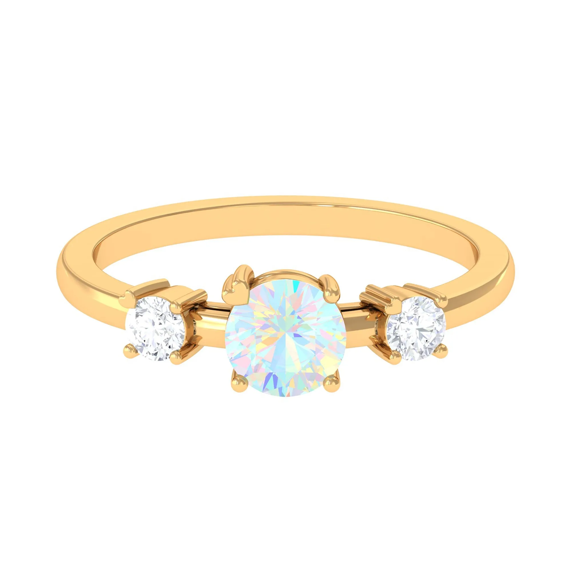 Real Ethiopian Opal and Diamond Three Stone Promise Ring