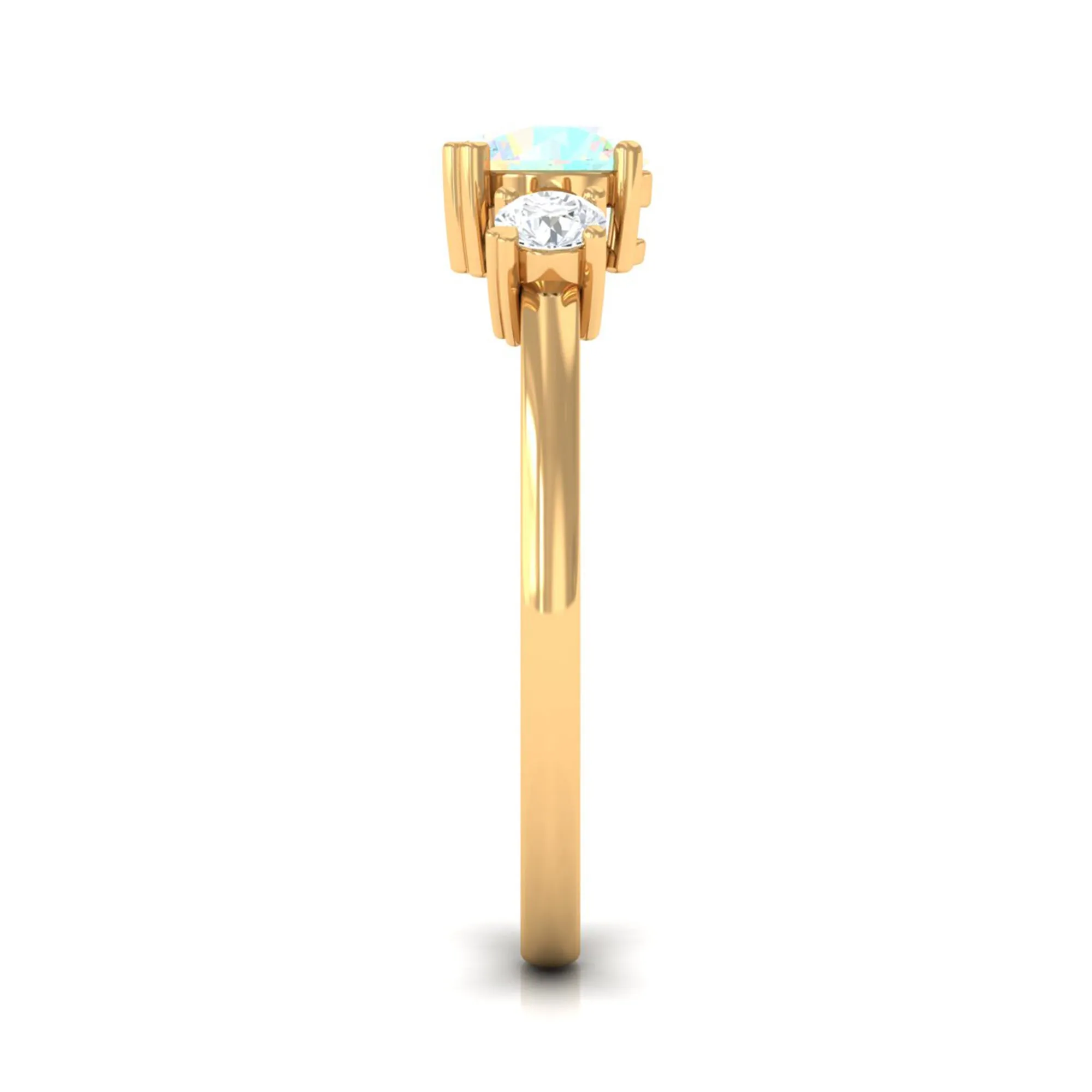 Real Ethiopian Opal and Diamond Three Stone Promise Ring