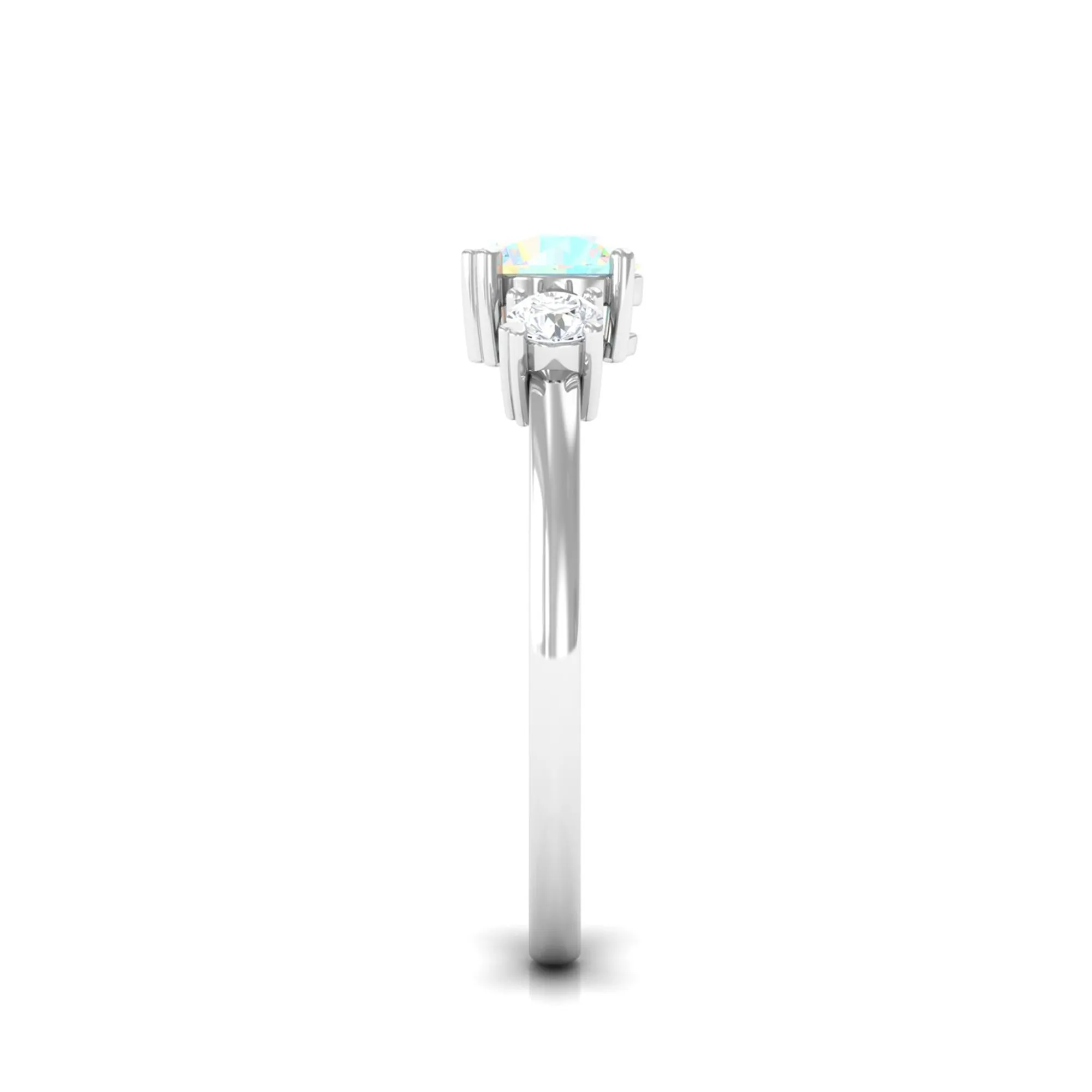Real Ethiopian Opal and Diamond Three Stone Promise Ring