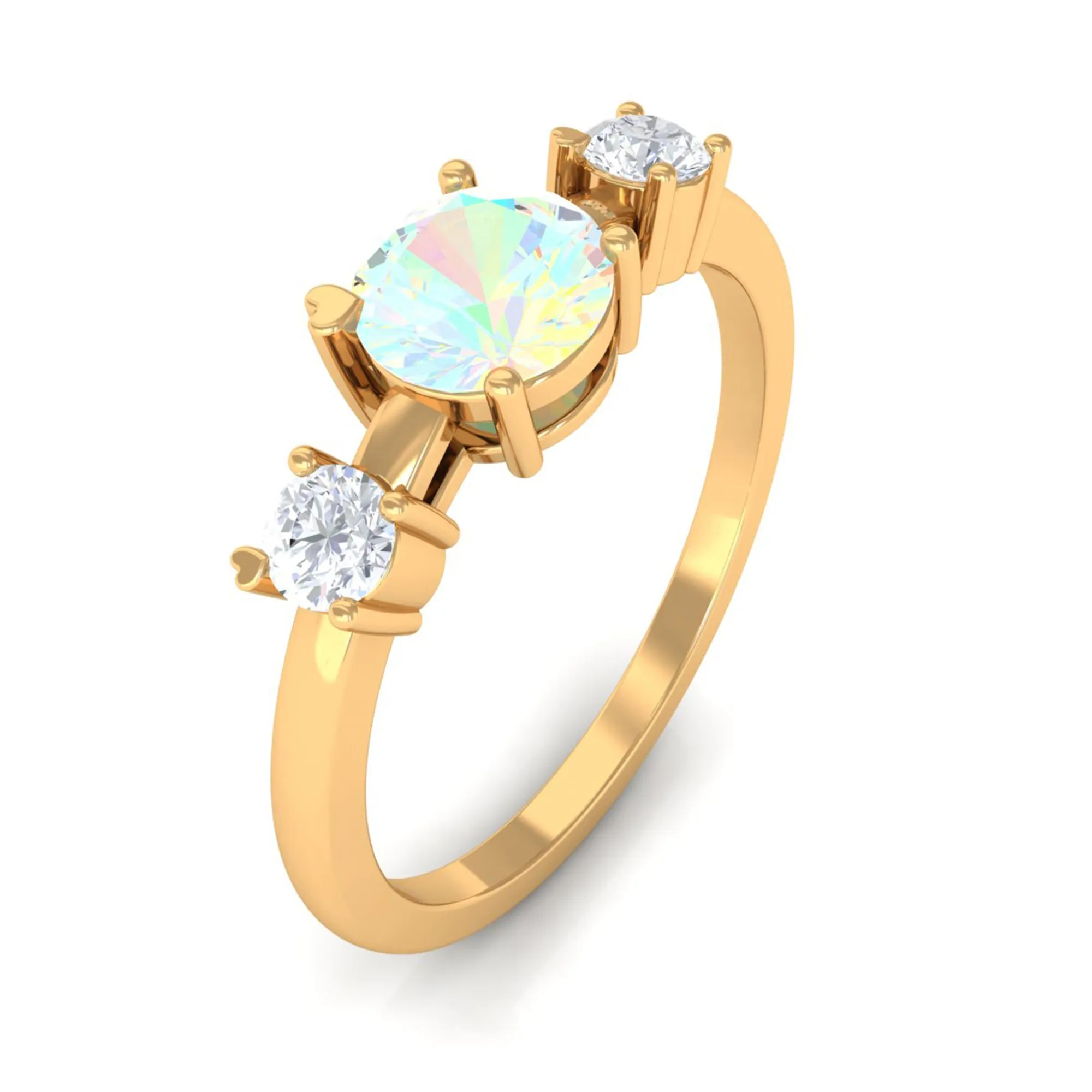 Real Ethiopian Opal and Diamond Three Stone Promise Ring