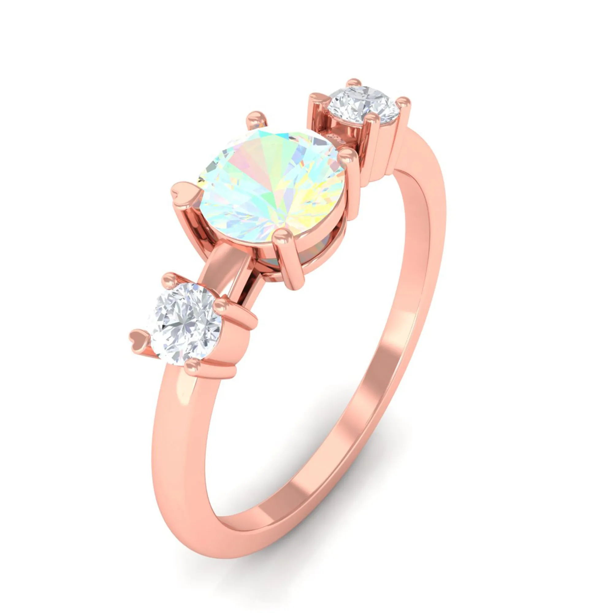 Real Ethiopian Opal and Diamond Three Stone Promise Ring