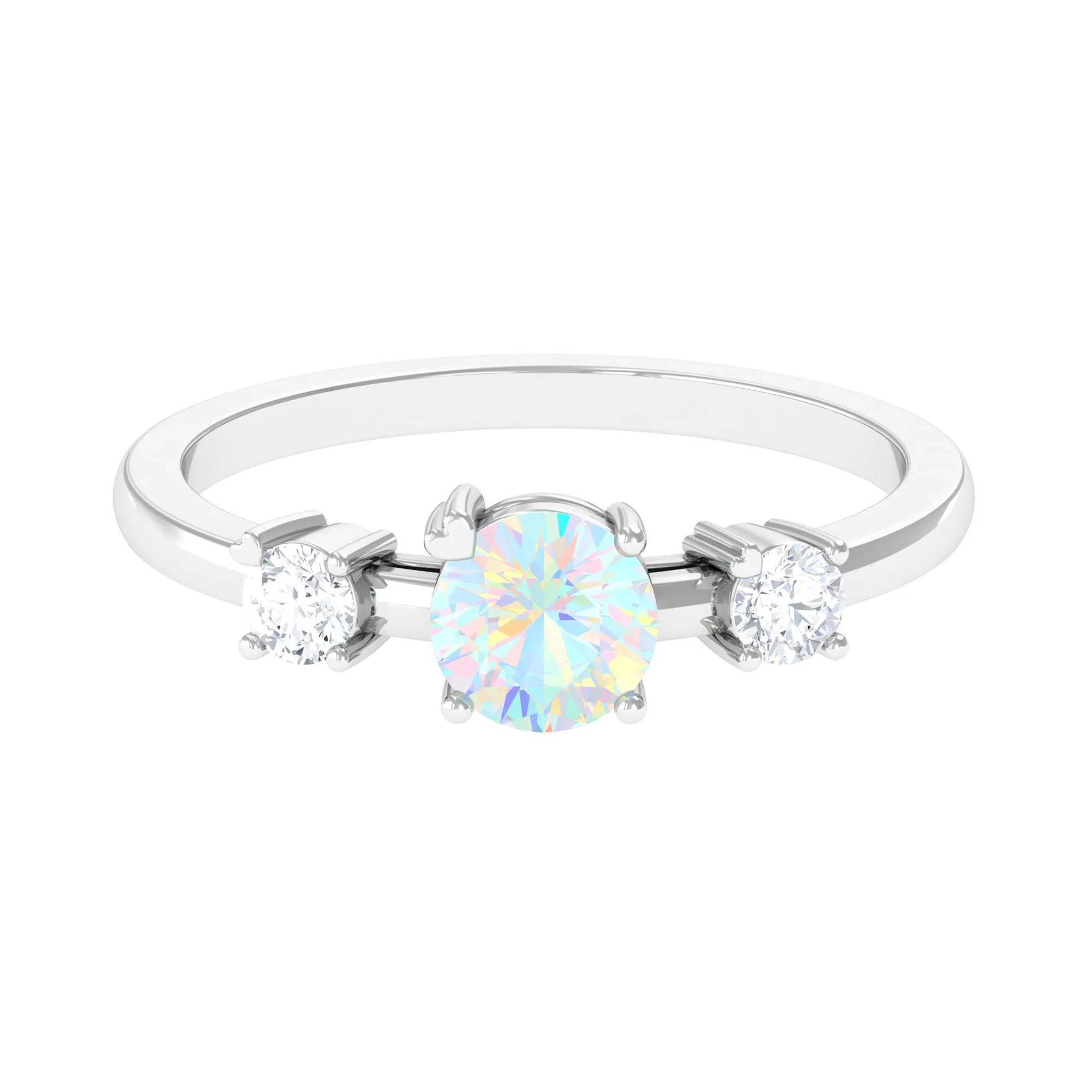 Real Ethiopian Opal and Diamond Three Stone Promise Ring