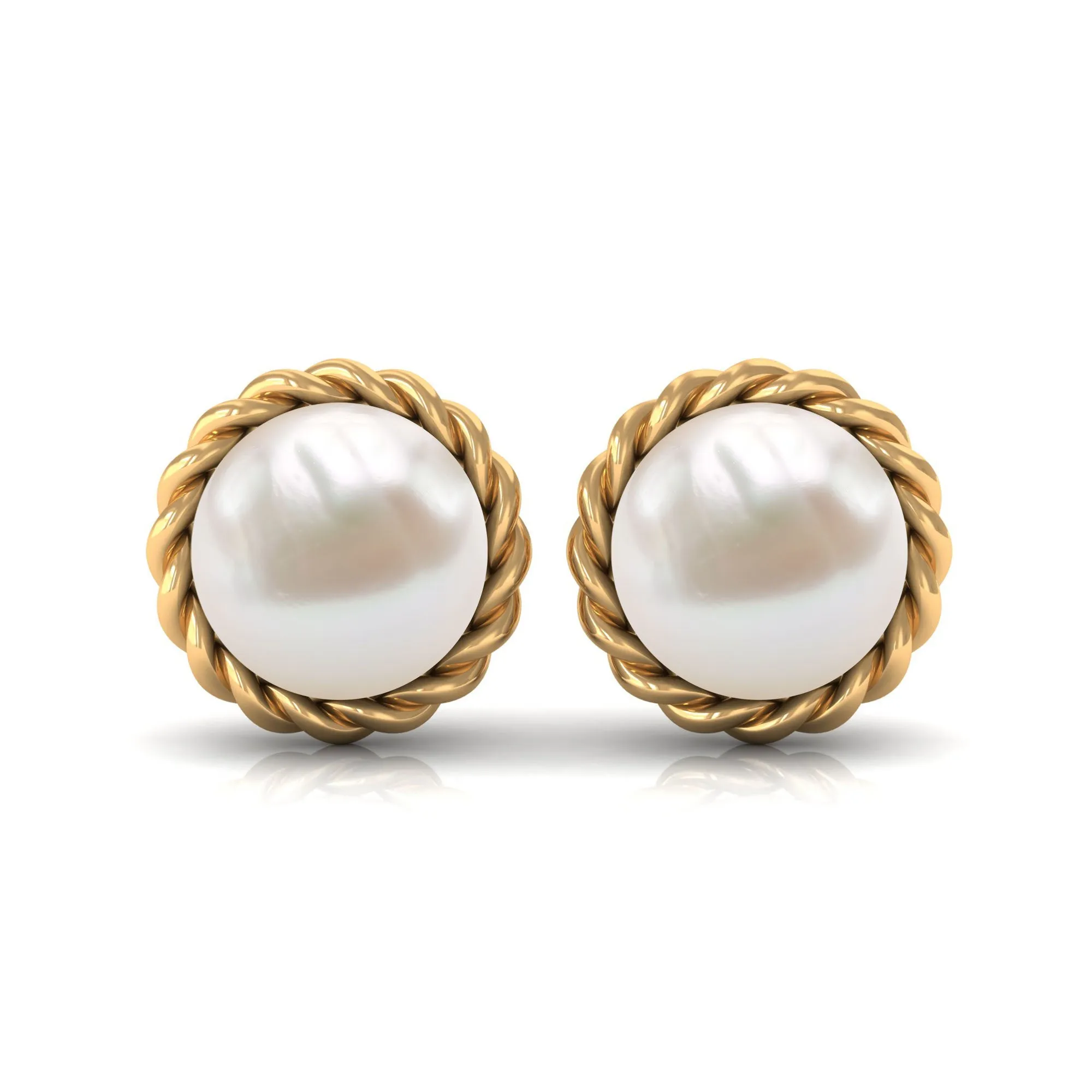 Real Freshwater Pearl Solitaire Stud Earrings with Rope Frame Detail