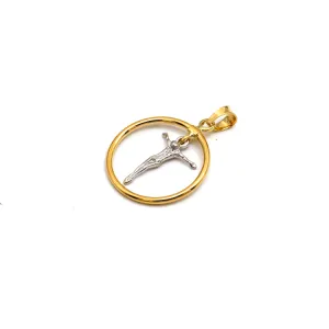 Real Gold 2 color Round Circle Jesus Hanging Dangler Pendant 1813 P 1899