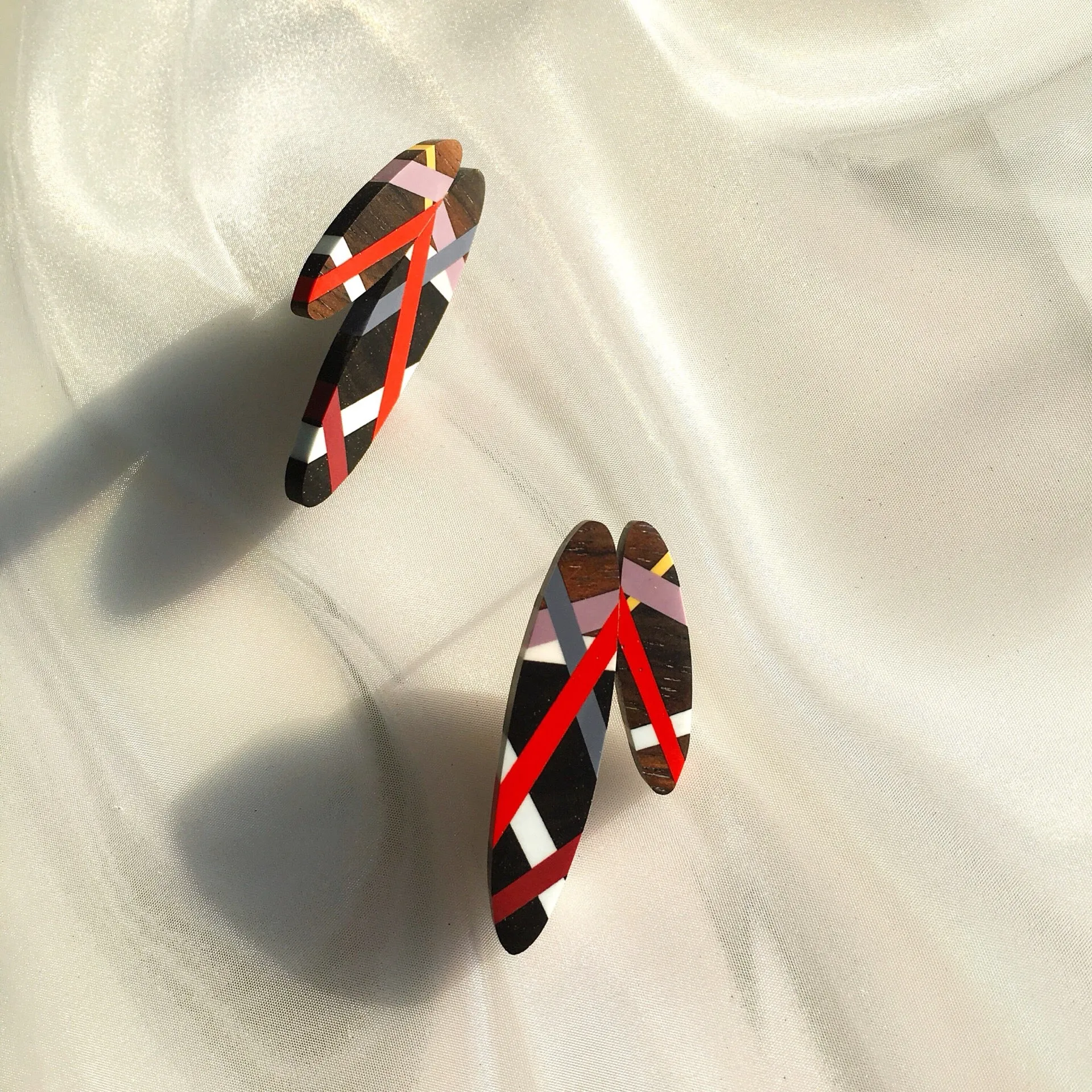 Red Cactus Flower Wood Earrings