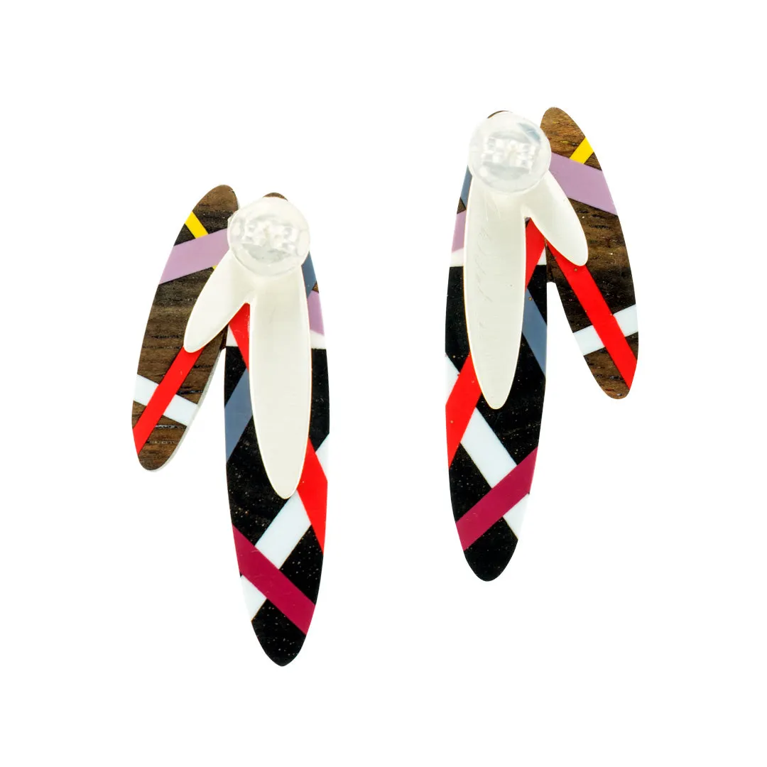 Red Cactus Flower Wood Earrings