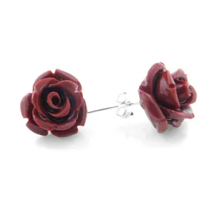 Red Rose of Beauty Sterling Silver Post Stud Earrings