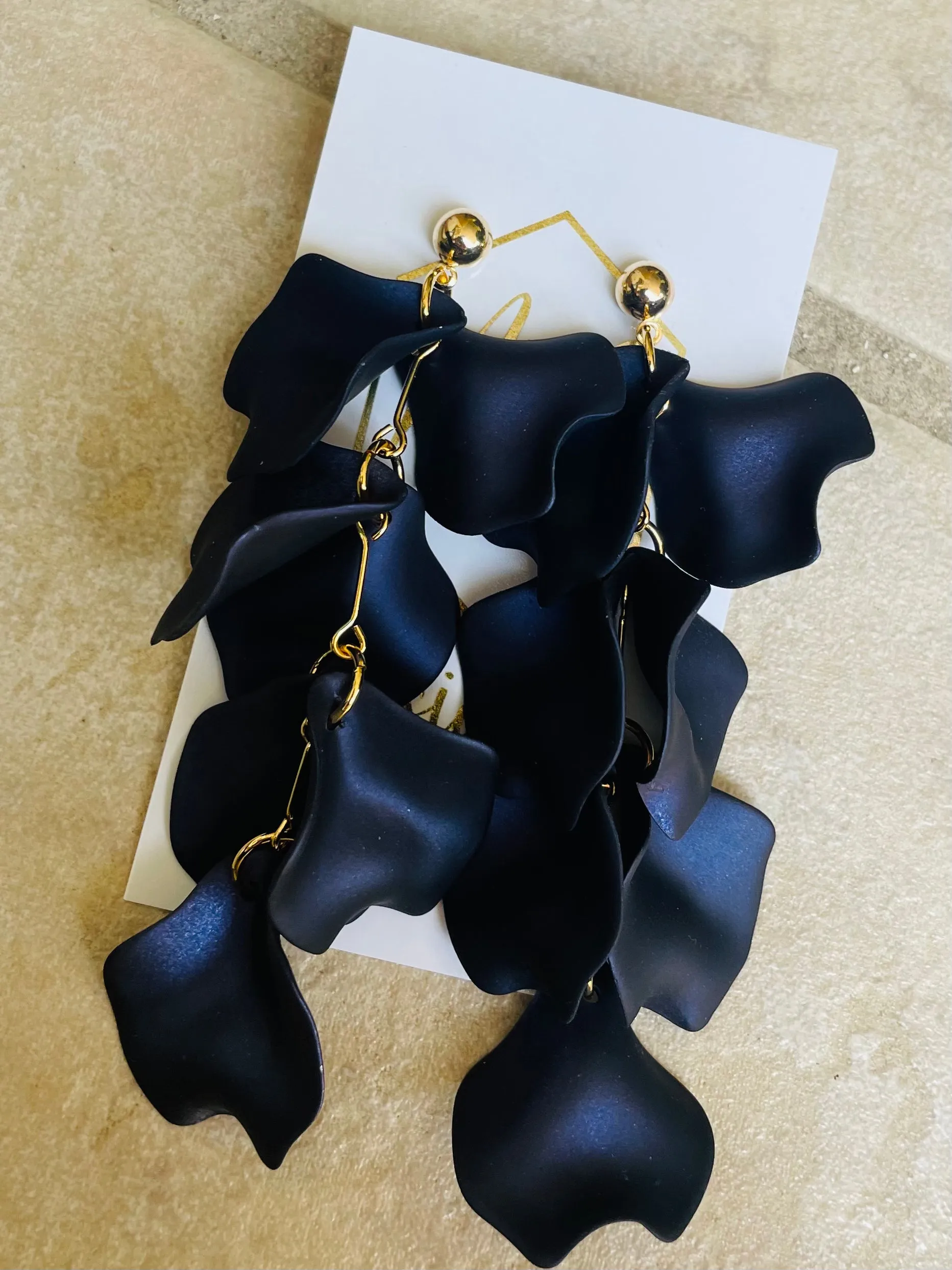 Reverse Petal Dangle Earrings with round gold posts