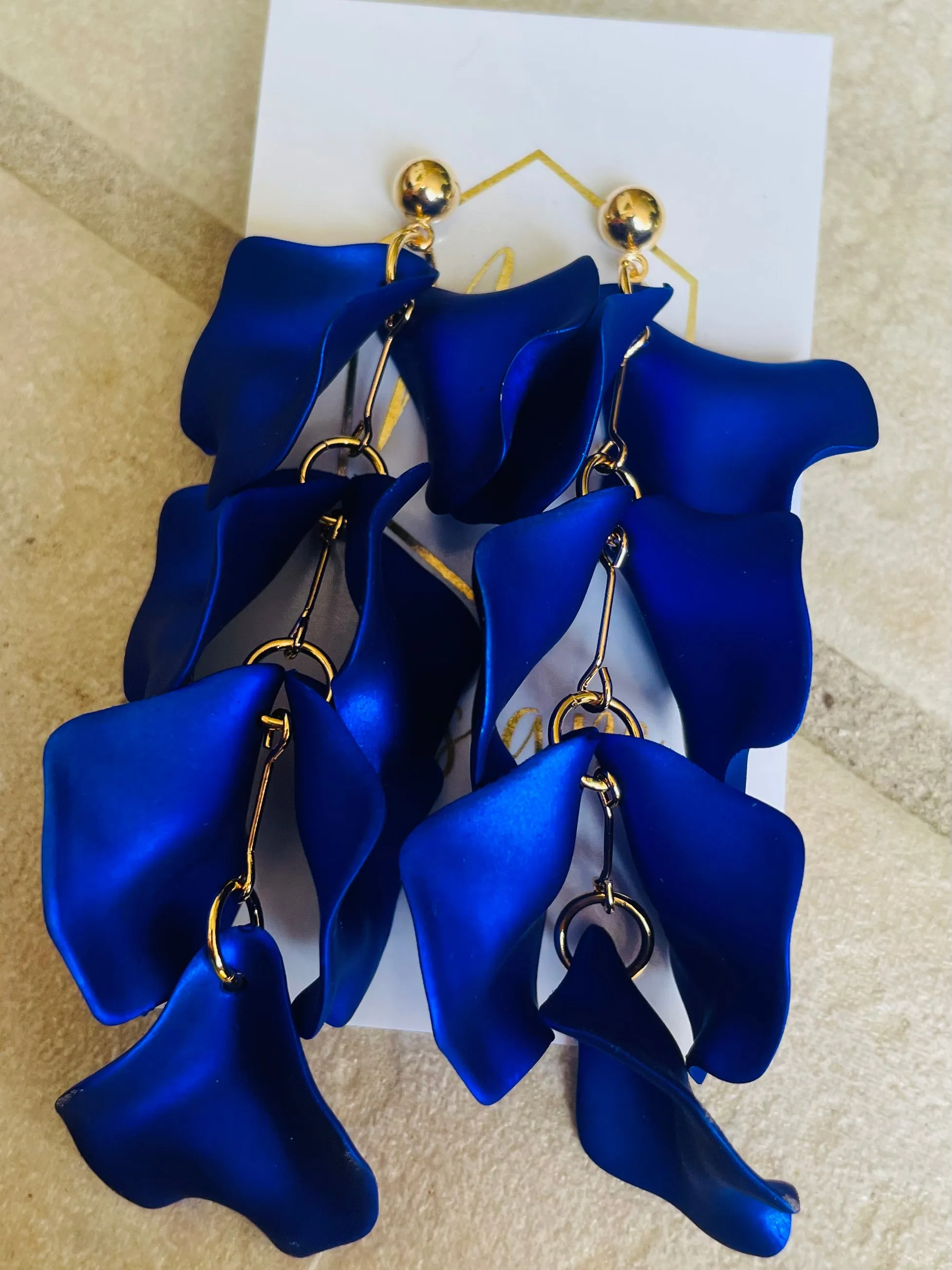 Reverse Petal Dangle Earrings with round gold posts