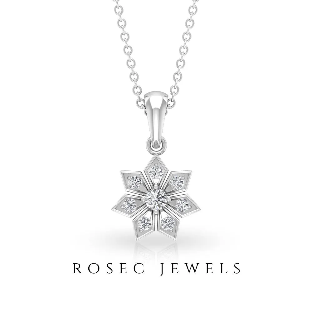 Round Diamond Flower Pendant Necklace