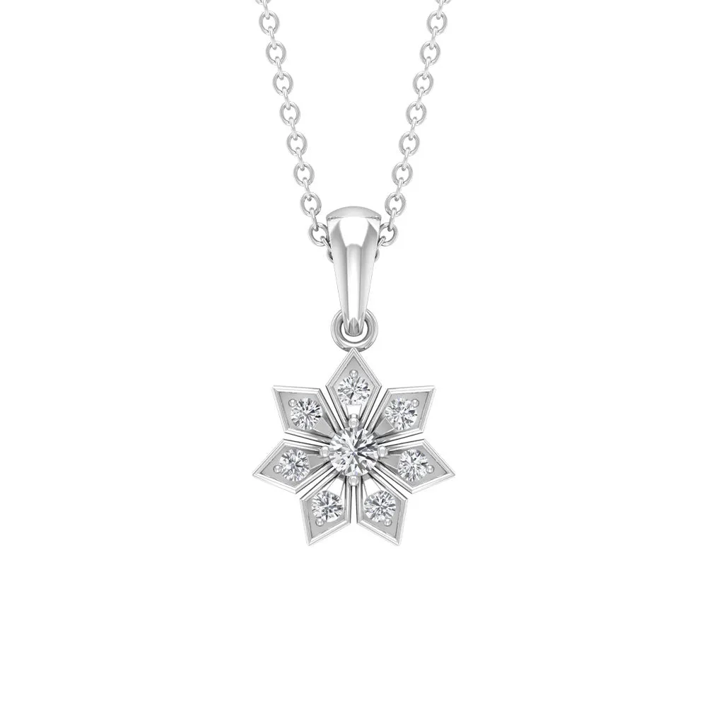 Round Diamond Flower Pendant Necklace