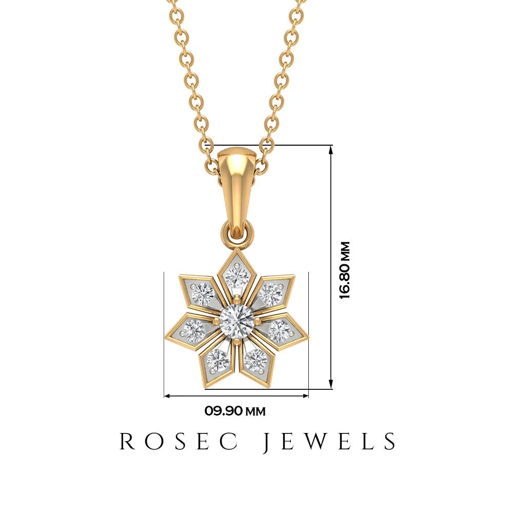 Round Diamond Flower Pendant Necklace