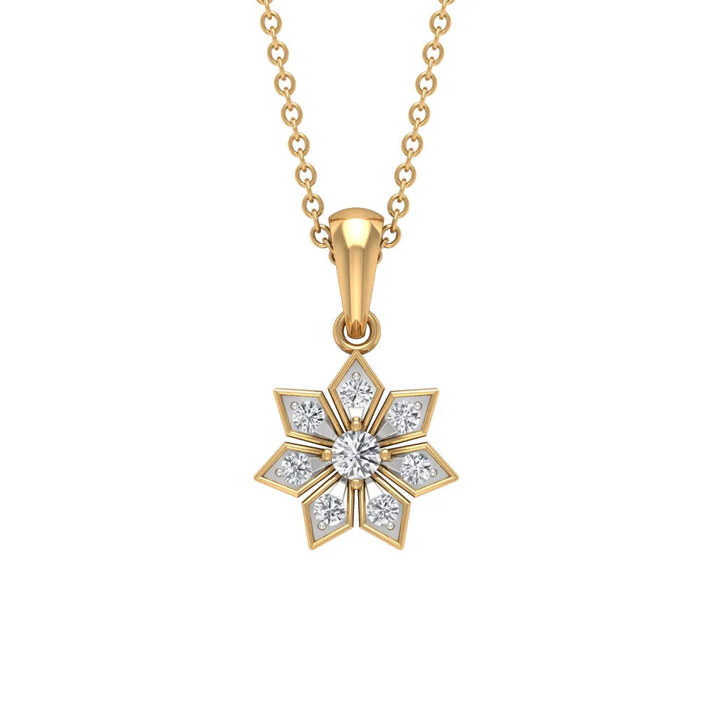 Round Diamond Flower Pendant Necklace