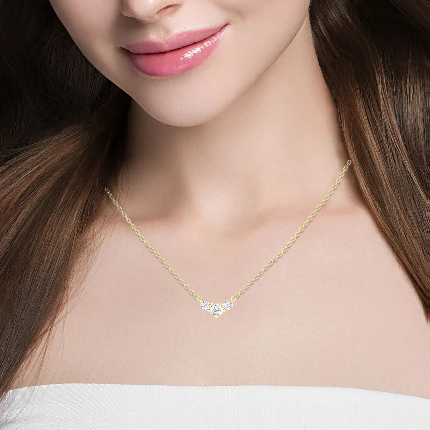 Round Lab Grown Diamond Three Stone Necklace