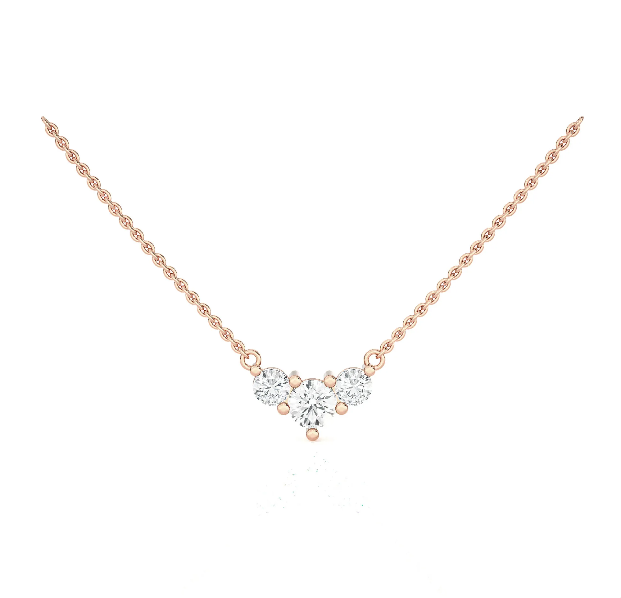 Round Lab Grown Diamond Three Stone Necklace