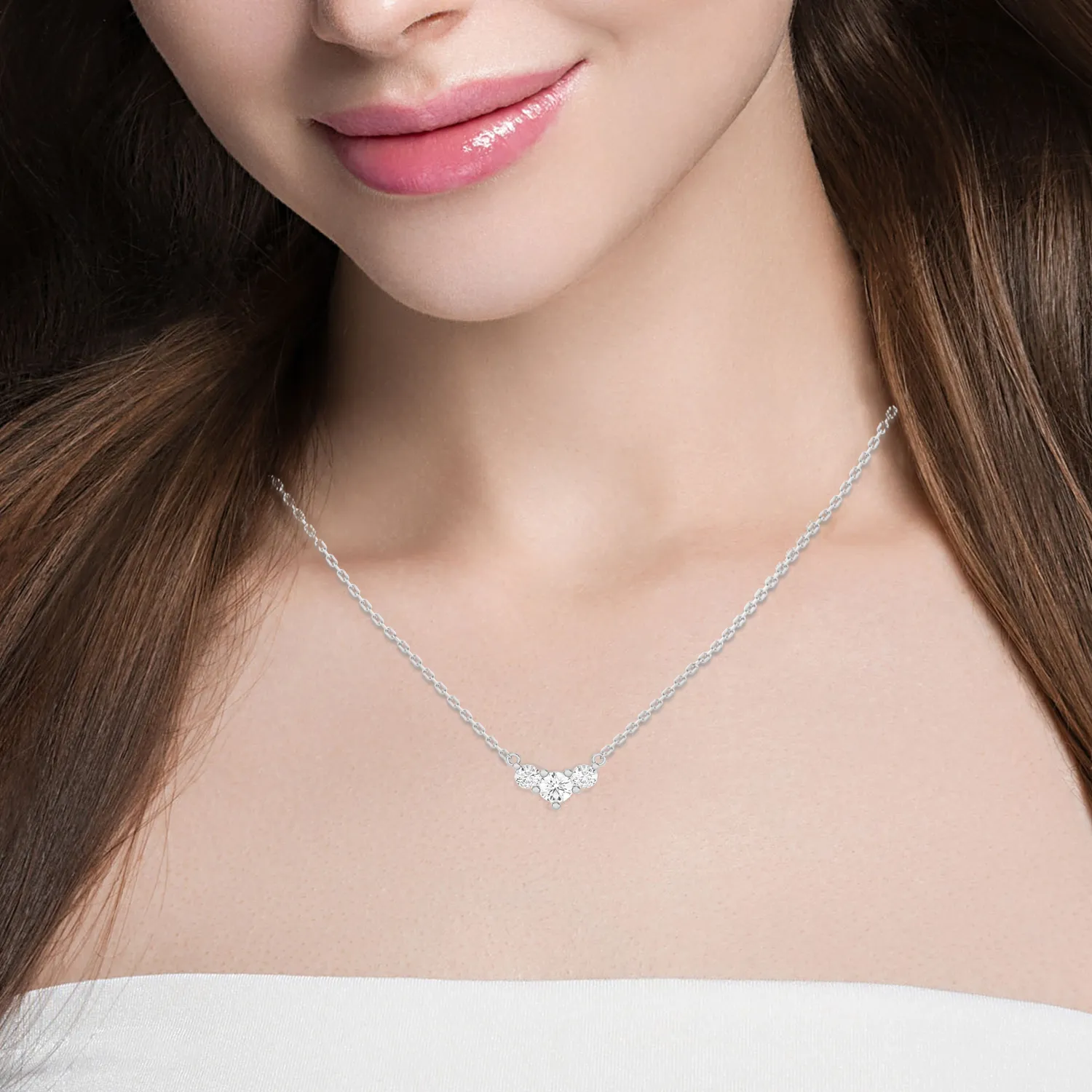 Round Lab Grown Diamond Three Stone Necklace