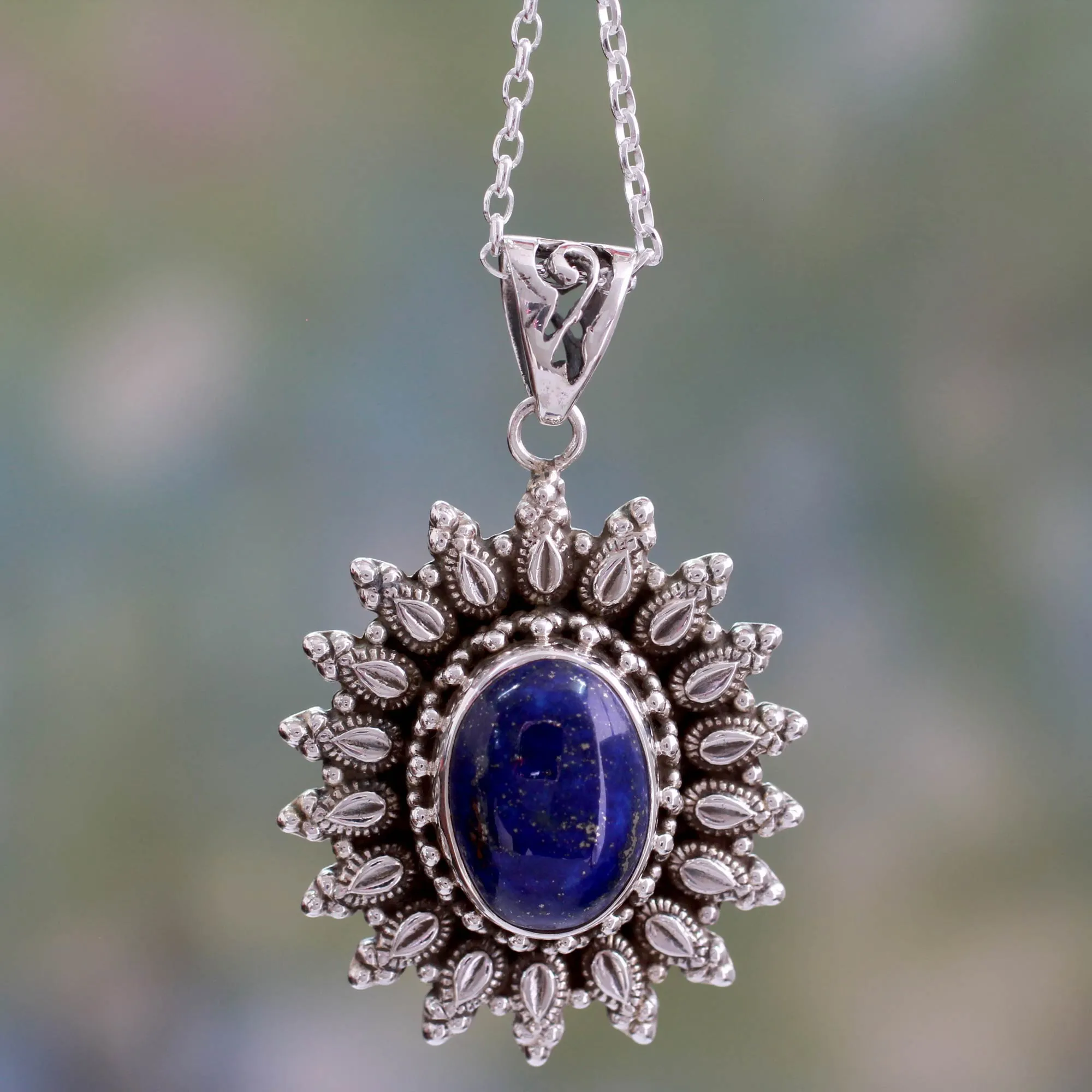 Royal Allure Artisan Crafted Lapis Lazuli and Silver Pendant Necklace