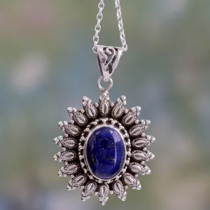 Royal Allure Artisan Crafted Lapis Lazuli and Silver Pendant Necklace