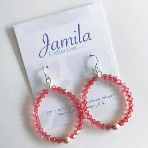 Sabha Hoop Earrings - Coral and Rose