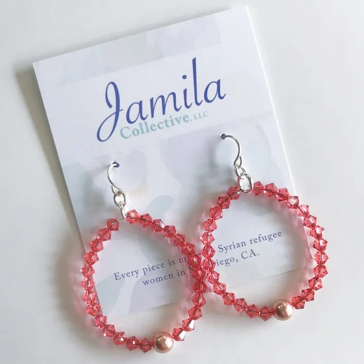 Sabha Hoop Earrings - Coral and Rose