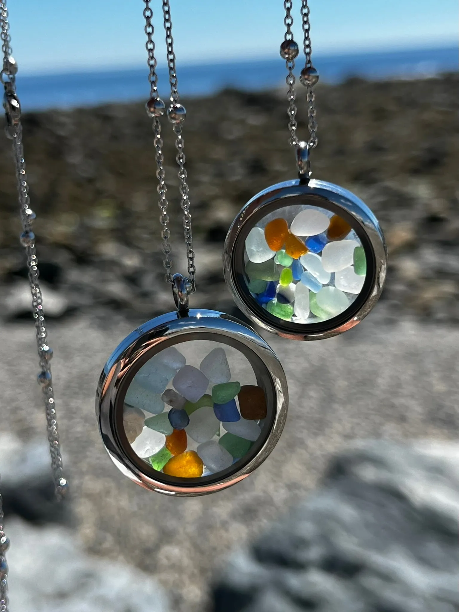 Seaglass Locket (Small-1.2")