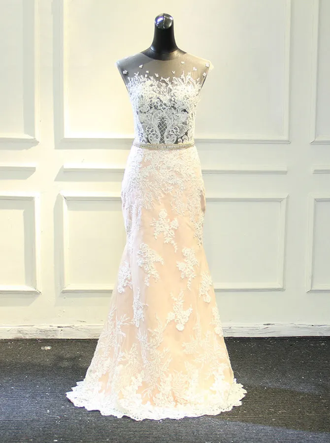 Sheath Wedding Dress with Detachable Skirt,Stunning Wedding Dress Illusion,WD00390