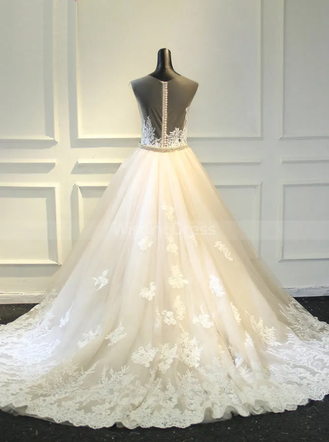 Sheath Wedding Dress with Detachable Skirt,Stunning Wedding Dress Illusion,WD00390