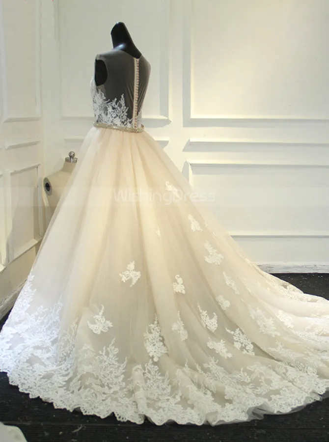Sheath Wedding Dress with Detachable Skirt,Stunning Wedding Dress Illusion,WD00390