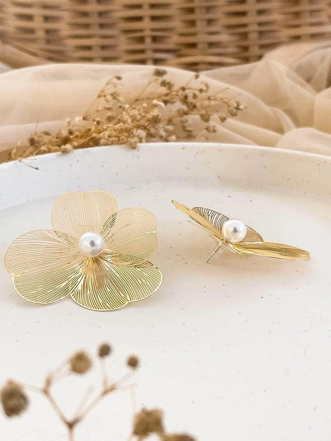 Shriya Pilgaonkar In Camellia Brushed Finish Stud Earrings