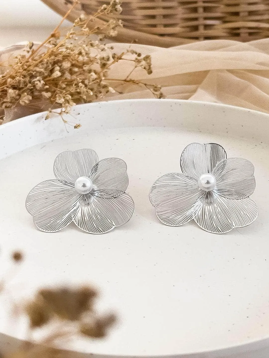 Shriya Pilgaonkar In Camellia Brushed Finish Stud Earrings
