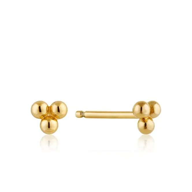 Silver Shiny Gold Plated Modern Triple Ball Stud Earrings E002-01G